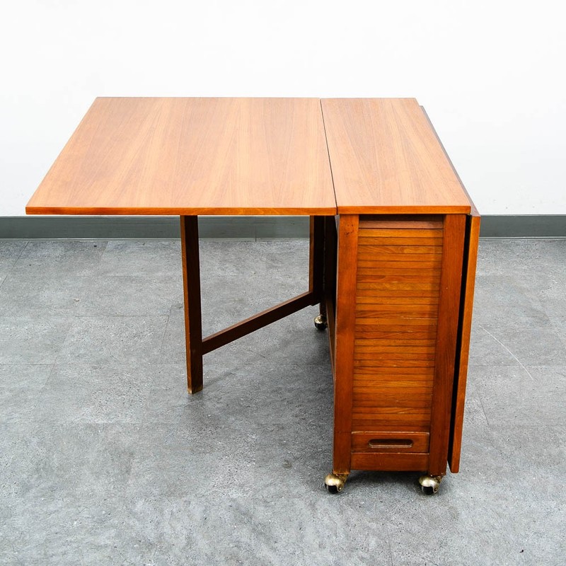 Mid Century Danish Modern Dining Table Drop Leaf Gate Leg Folding Teak MCM gallery