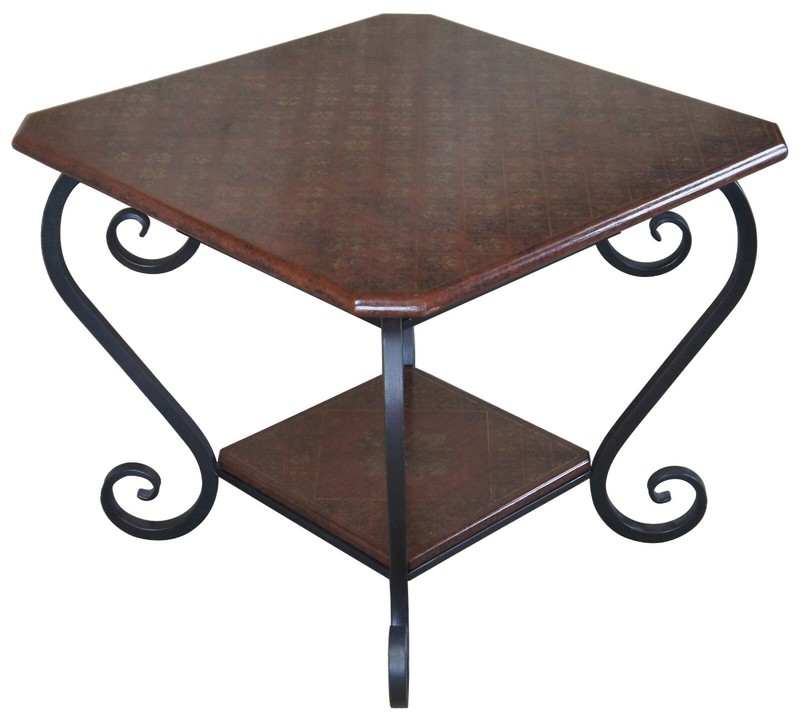 Brunschwig & Fils Vintage French Regency Scrolled Iron & Wood Side Accent Table