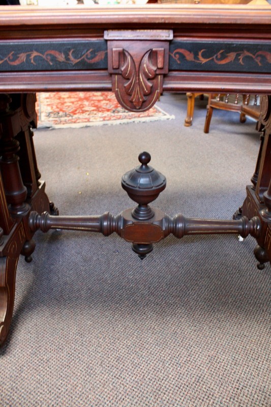 Antique Marble Top Louis XVI Double Sided Parlor Table. Carvings, Finials. 1865 gallery