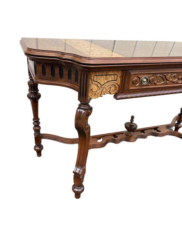 66885 CUSTOM Inlaid Antique Flip Top Sideboard Dining Table with Drawer gallery
