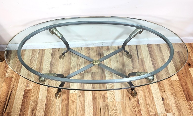 Vintage ITALIAN 20th C Mid-Century MODERN Steel & Brass RAM Head COFFEE TABLE gallery