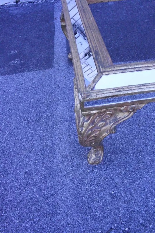 Gorgeous Italian Mirrored Carved Coffee Table with Gold Leaf gallery