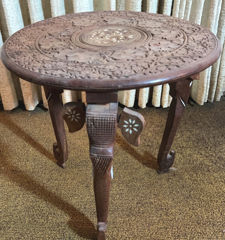 ORIGINAL ANTIQUE BURMESE CARVED WOODEN ELEPHANT LEG SIDE TABLE CIRCA 1880