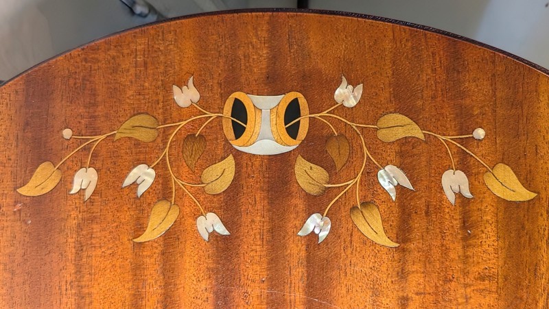 Antique Unusual American 1900-1910 Mahogany Inlaid Mother of Pearl Table gallery