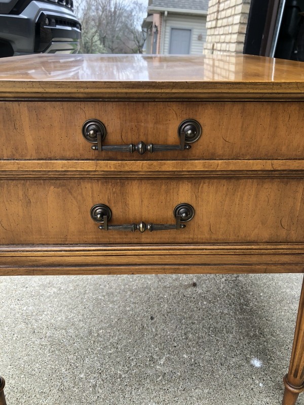 WEIMAN Mid Century Solid Wood End Table w/Tapered Legs Brass Pull Handles gallery