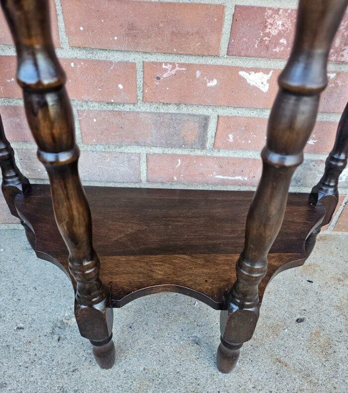 Vintage Half Moon End Table Plant Fern Stand Carved Solid Walnut Turned Wood Leg gallery