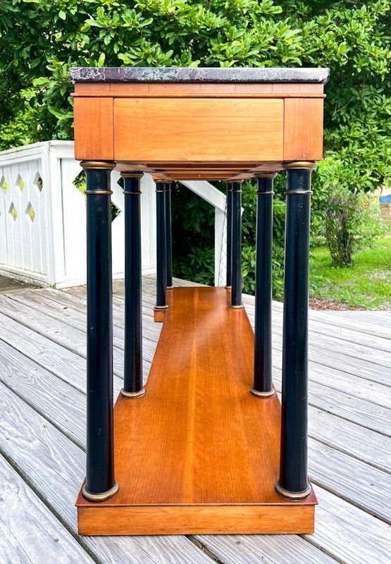 Vintage 1960s Widdicomb Cherry Marble Top Biedermeier Console Sofa Table gallery