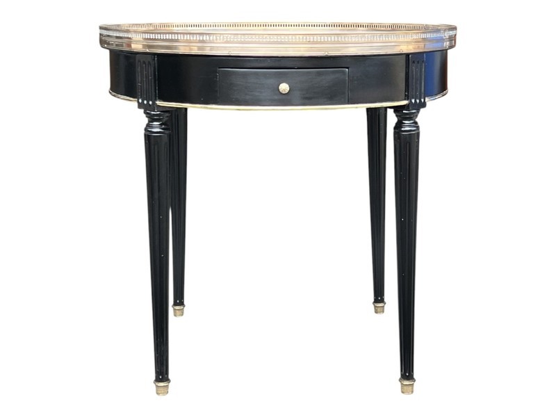 1920s French Louis XVI Parlor Table With Carrara Marble & Brass Gallery