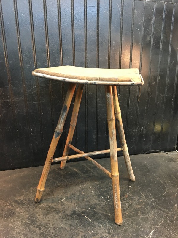 Antique Victorian Bamboo Side Table Plant Stand 18in tall , Wood 11in Top