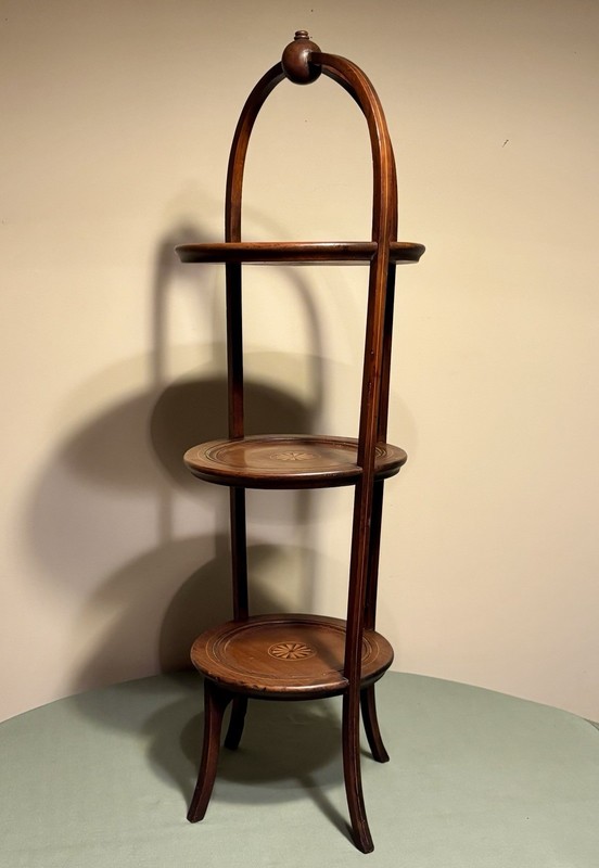 Antique Mahogany With Inlay And Marquetry 3 Tier Pie Or Cake Stand gallery