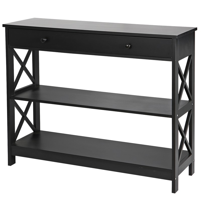 Wood Console Table 3 Tier Narrow Entryway End Sofa Table w/Storage Drawer Black gallery