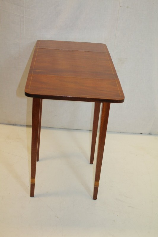english Inlaid Drop Leaf Table w/ Leather front Drawer by Stiehl New York gallery