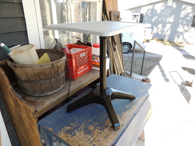 Vtg Antique Industrial End Table Butchers 1 side no Lip, Metal Iron Legs 1920s gallery