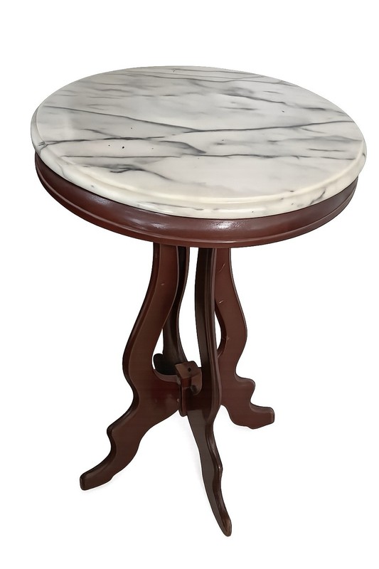 Antique Victorian Marble And Wood Side Table