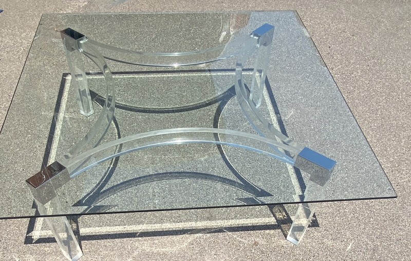 Mid Century Modern Charles Holes Jons Lucite Beveled Glass Square Cofee Table gallery