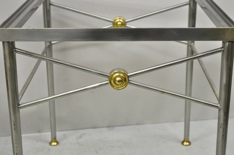 Italian Directoire Maison Jansen Style Brushed Steel & Brass End Tables - a Pair gallery
