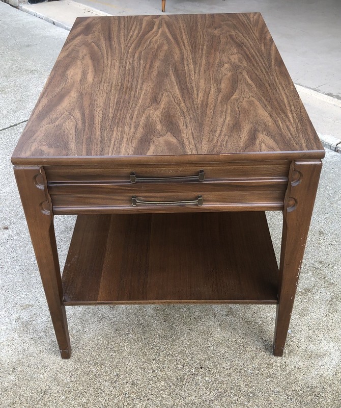 Mid Century Walnut Mersman End Table Vintage Formica Top 27 1/2”