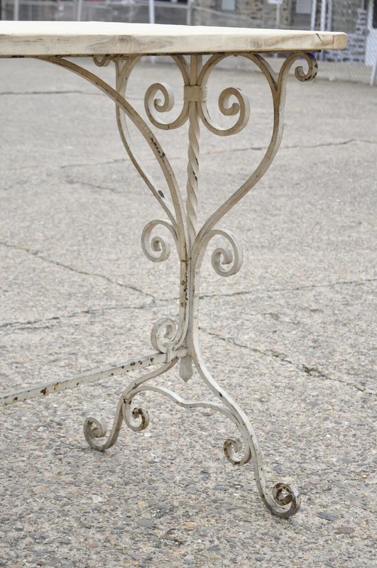 Antique French Art Nouveau Wrought Iron Scroll Wood Top 42" Potting Work Table gallery