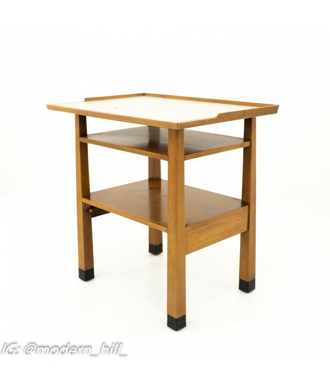 Dunbar Mid Century Walnut & White Laminate Side End Table gallery