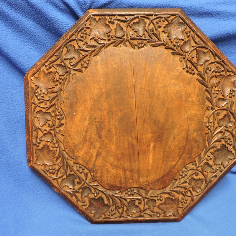 Vintage Indian Hand Carved Wood Table Top Made in India 18″D