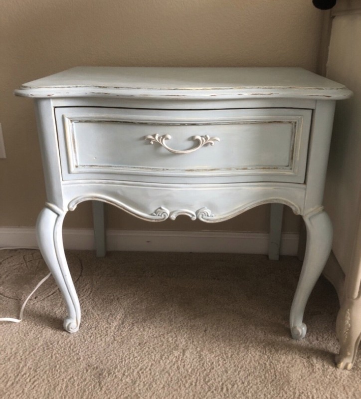 Chalk Painted Light Blue Country French Provincial 16x26 Accent Bed End Table