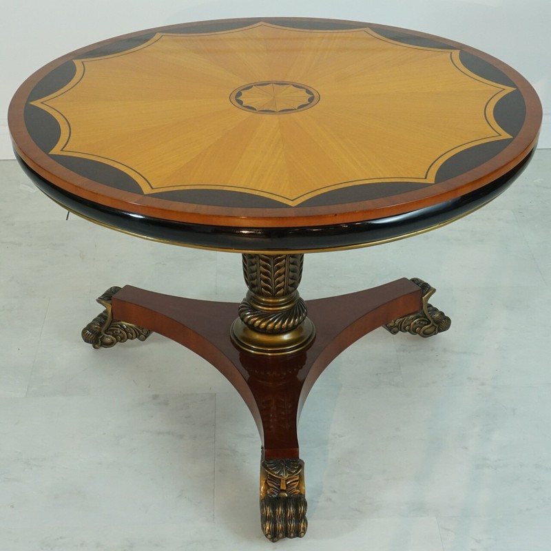 Inlayed Mahogany Center Table with Brass detailing and Claw foot