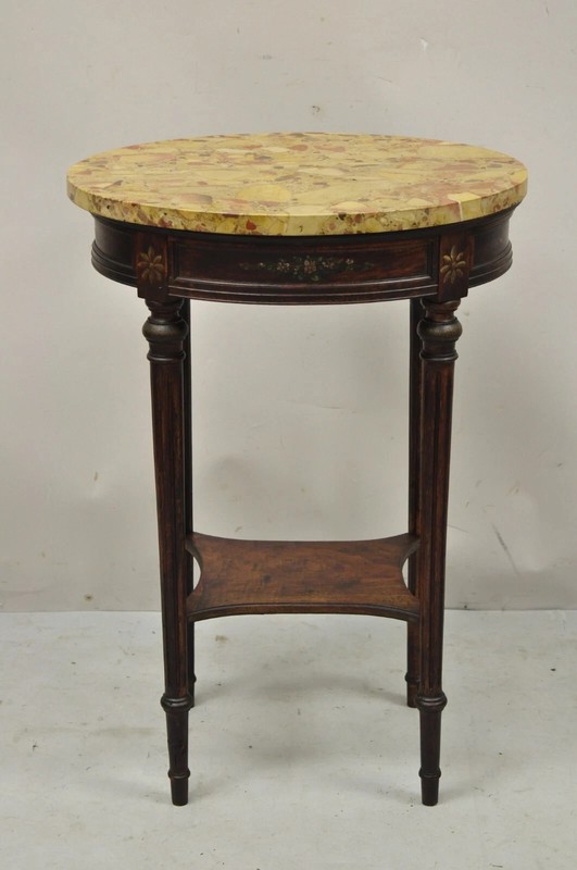 Antique French Louis XVI Style Victorian Oval Marble Top Accent End Side Table gallery