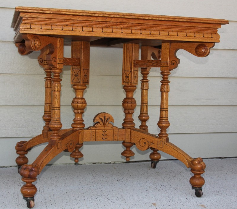 Antique Ornate Solid Quartersawn Oak Heavily Carved 4 Clawfoot Lamp Accent Table gallery