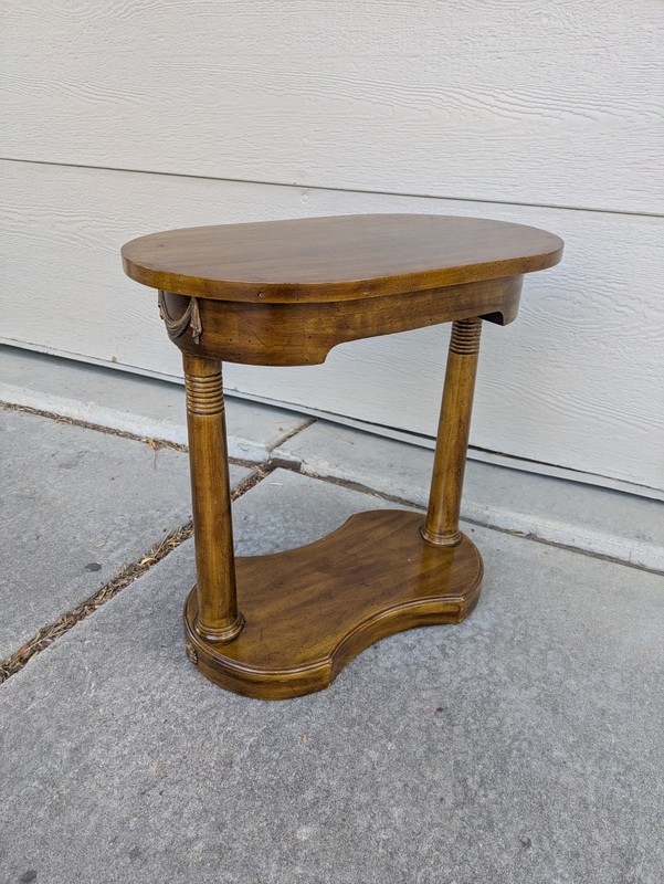 Vintage French Neoclassical Wood Side Pedestal Kidney Table Louis XVI Regency M7 gallery