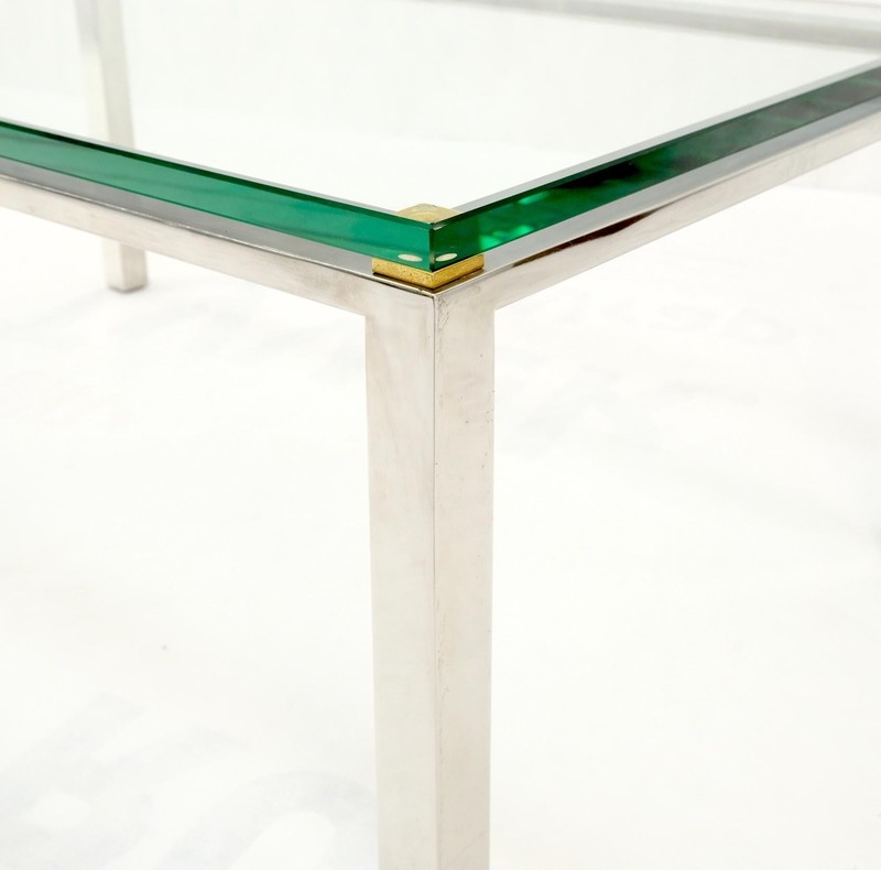 Polished Stainless Steel & Brass Glass Top Rectangle Coffee Table Mid Century gallery