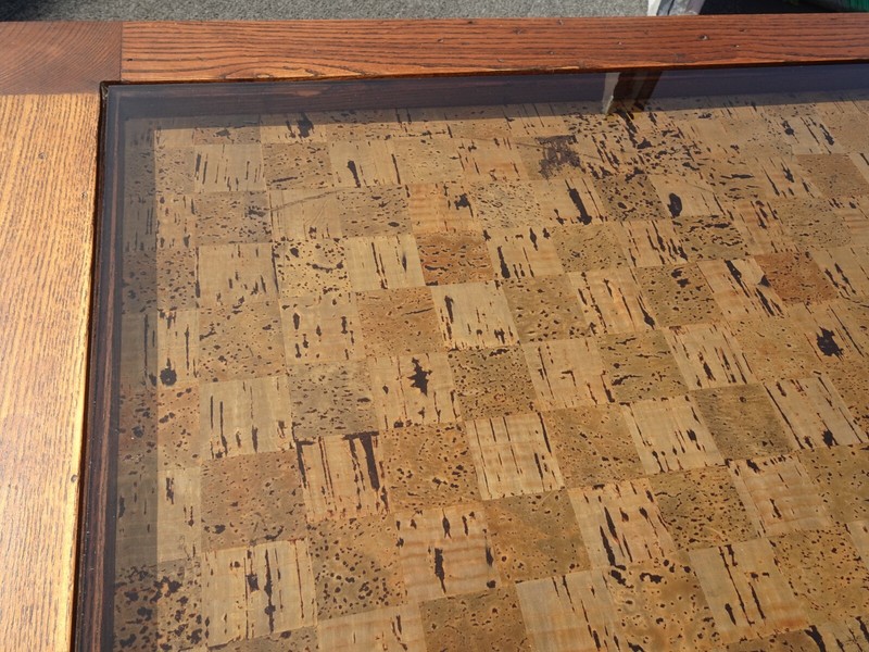 Vintage Mid Century Modern Brown Oak End Table w a Cork Style Inlay gallery