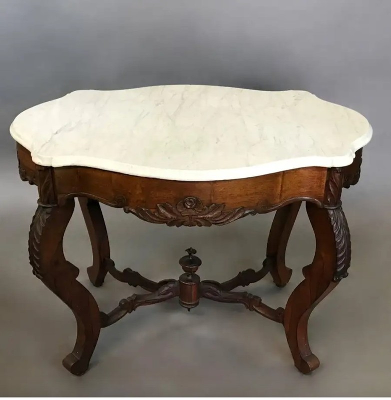 19th Century Victorian Carved Rosewood and Marble Center Table