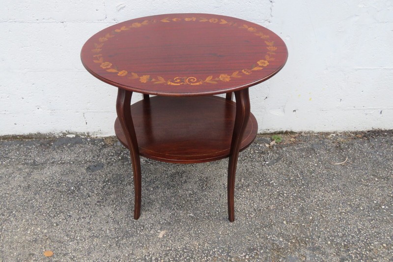 Victorian 1890s Inlay Two Tier Oval Side End Table 5641