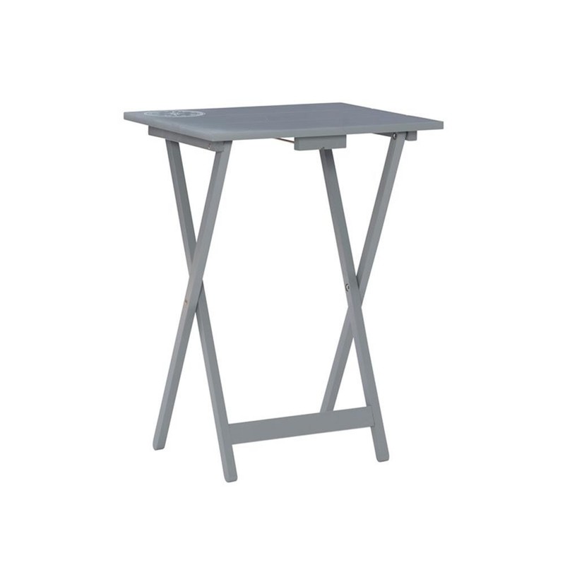 Maklaine 5 Piece Tray Table Set Planked Top with Compass Design in Gray Wood gallery