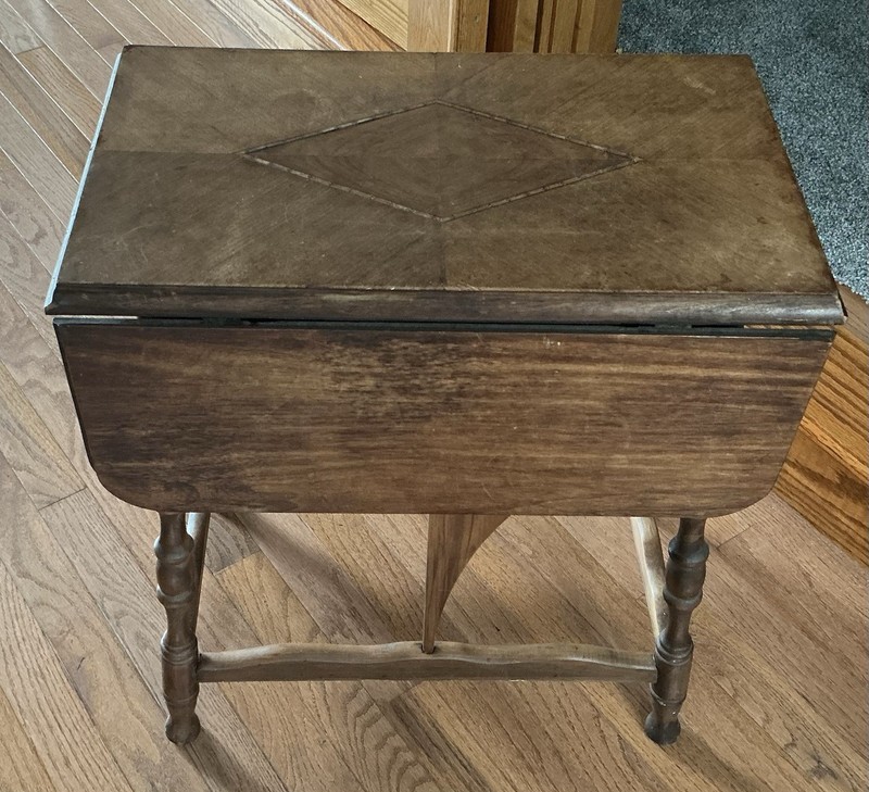 Vintage Solid Wood Drop Leaf Side Table With Diamond Shape Inlay