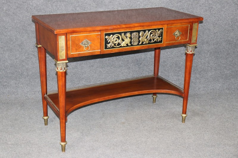 French Empire Style Two Tier Console Table by John Widdicomb with Brass Mounts gallery