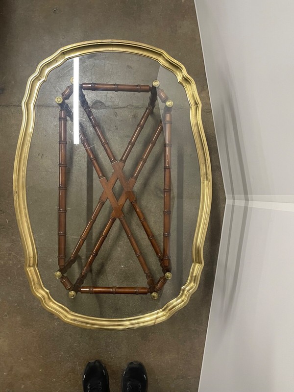 Late 20th Century Hollywood Regency Style Faux-Bamboo Brass and Glass Tray-Top C gallery