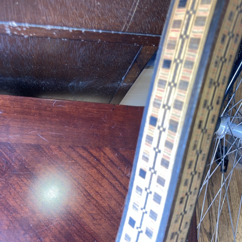 Rare Antique c.1920 Moorish Inlaid Occasional Table-3 Curved Legs-Chipping-Minor gallery
