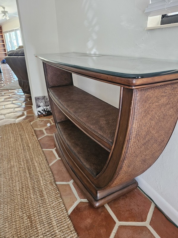 Entry table Glass Top Wood And Rattan gallery
