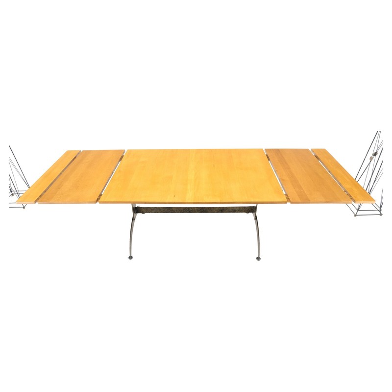 Solid Maple Top Wrought Iron Base 2x18" Leaves Dining Table MINT