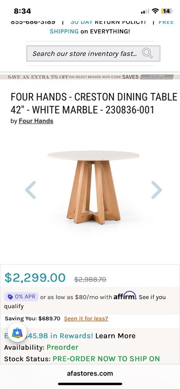 White Marble Dining Table, half off original price