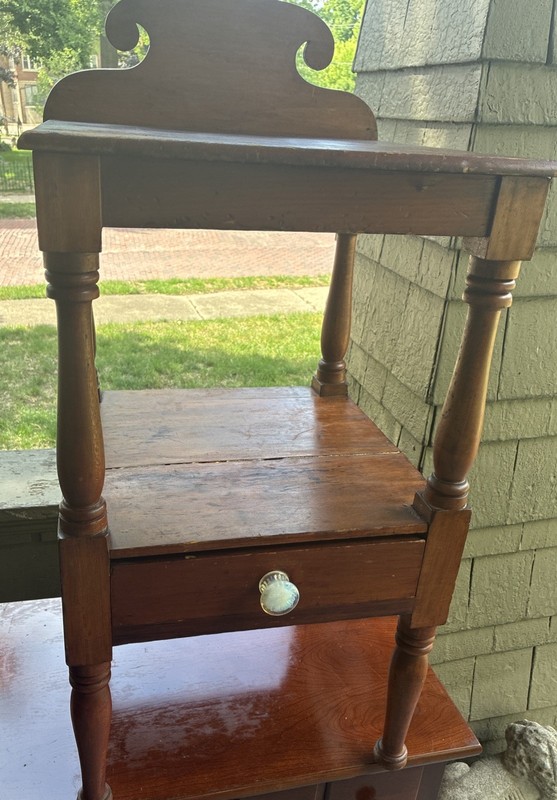 Antique Cherry Sheraton Washstand End Table / Drawer & Vaseline Knob 19th Cent