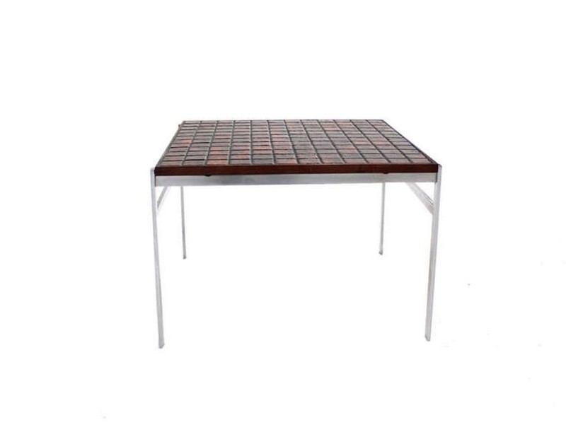 Danish Modern Chrome Base Tile Mosaic Rosewood Top Square Coffee Side Table MINT gallery