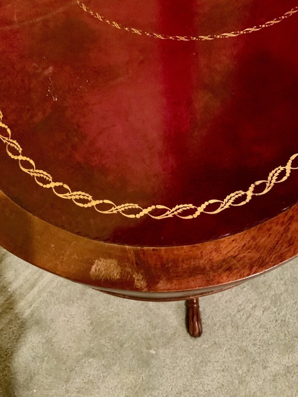 Vintage Leather-Top French Regency Style Rosette Pedestal Table gallery