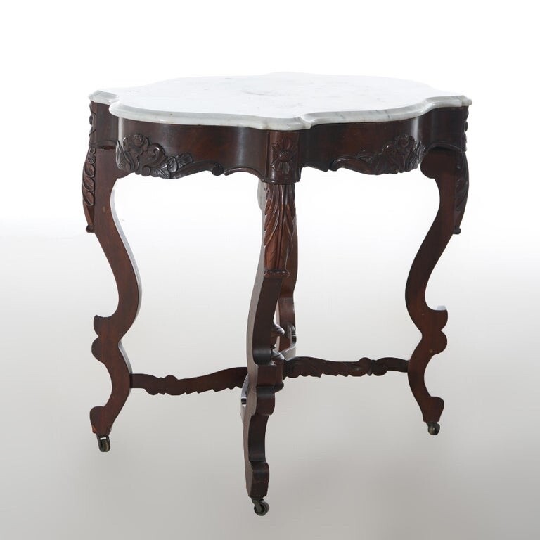 Victorian Rosewood & Marble Top Parlor Table C1890 gallery