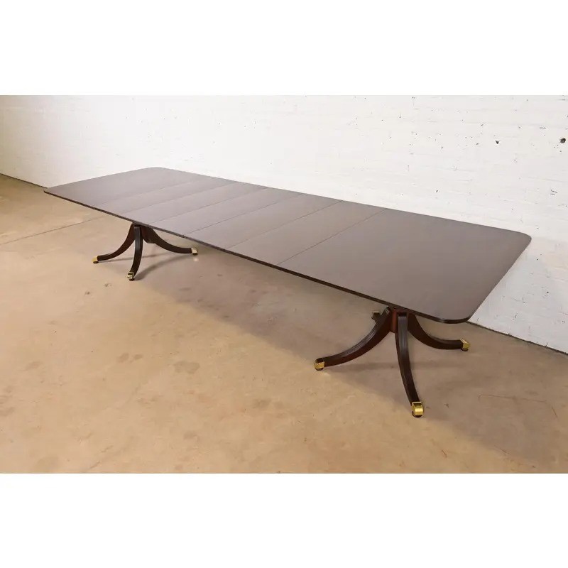 Baker Furniture Style Georgian Mahogany Extension Dining Table, Newly Refinished
