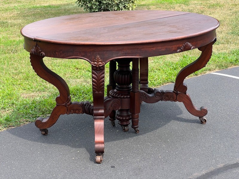 Great Antique Rococo Revival Solid Walnut Dining Table with Two Leaves gallery