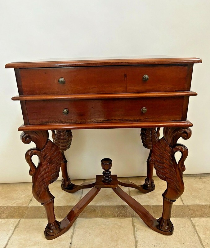 Side Table Gothic style Carved Swan Legs with Ball Claw feet Two drawers gallery