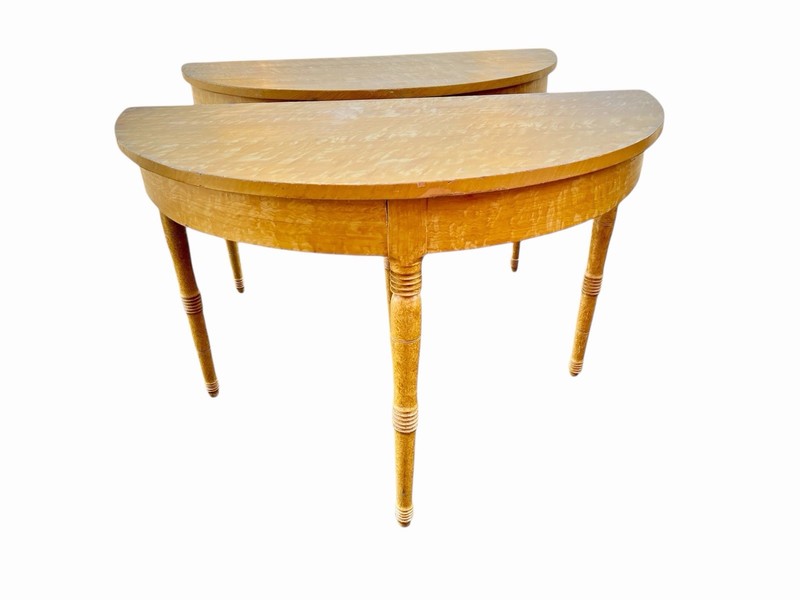 Pair Rustic Demilune Tables Grain Painted gallery