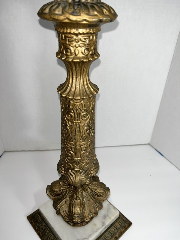 HOLLYWOOD REGENCY Italian Marble Table Brass Dolphin Base 16.5" gallery